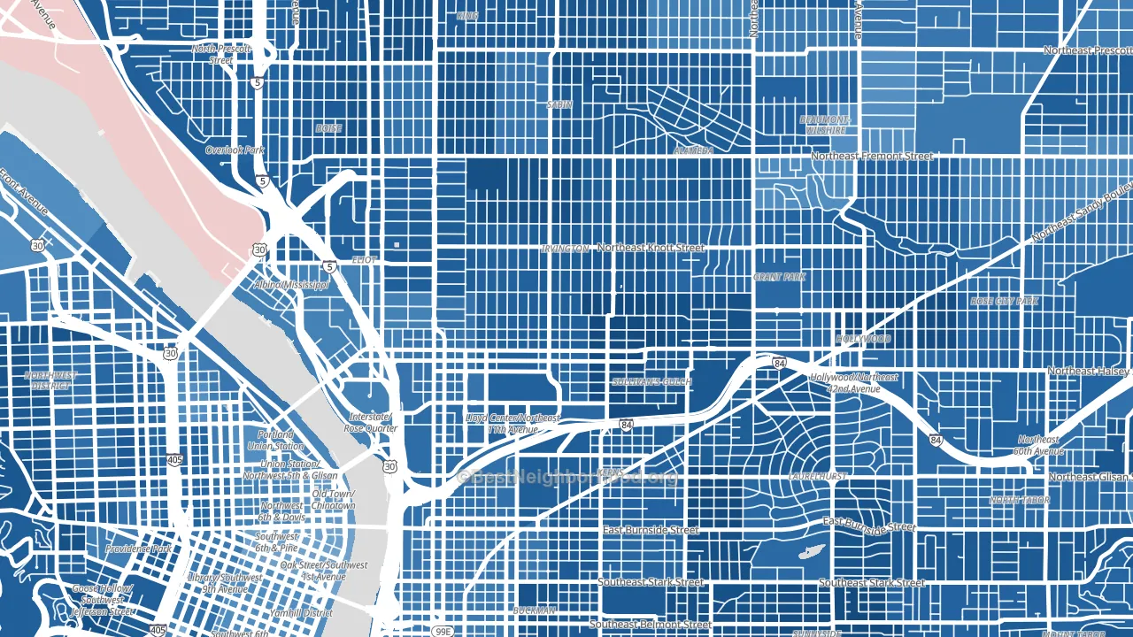 Irvington, Portland, OR block-group political-lean map