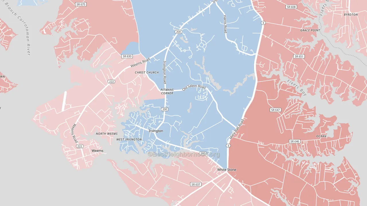 Irvington, VA block-group political-lean map
