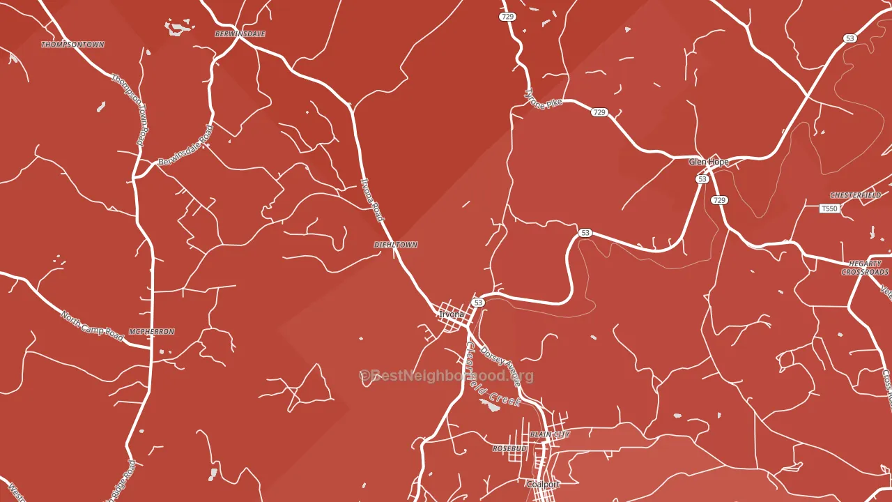 Irvona, PA block-group political-lean map