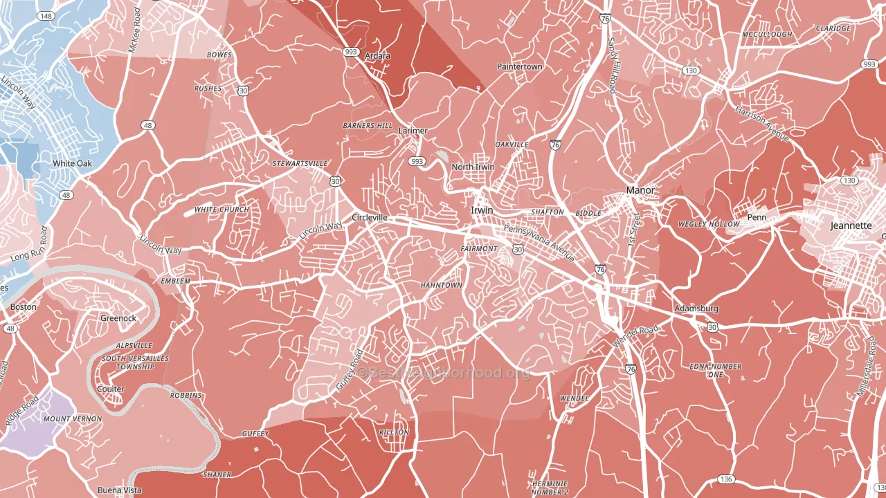 Irwin, PA block-group political-lean map