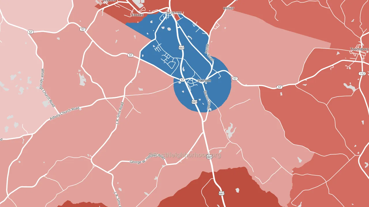 Irwinton, GA block-group political-lean map