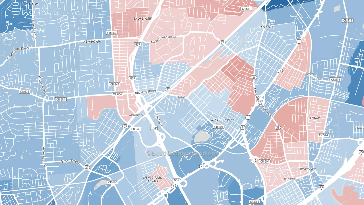 Iselin, NJ block-group political-lean map