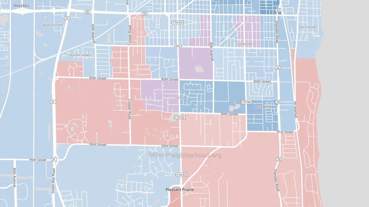 Isetts, Kenosha, WI block-group political-lean map