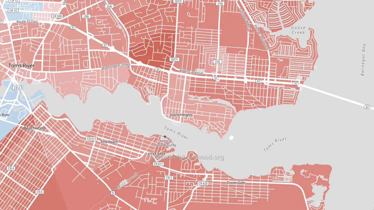 Island Heights, NJ block-group political-lean map