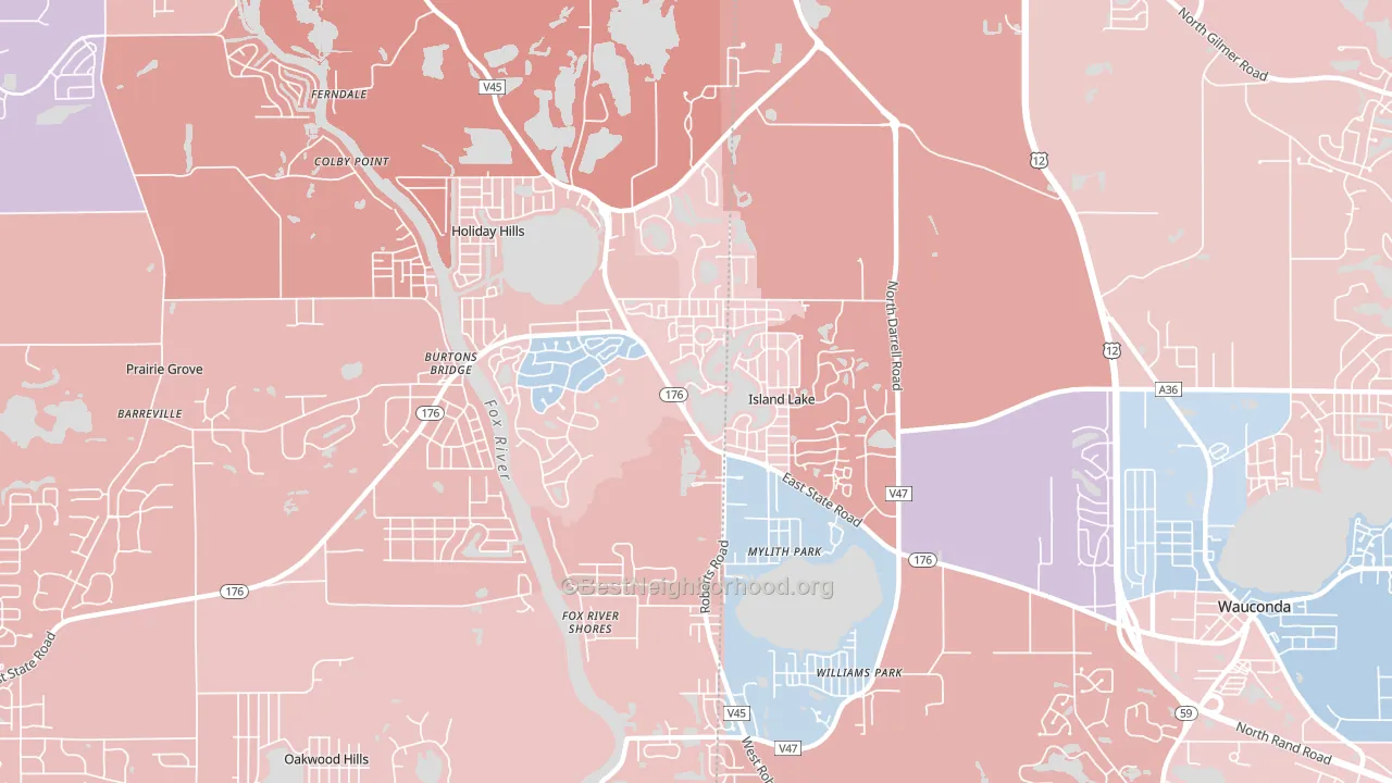 Island Lake, IL block-group political-lean map