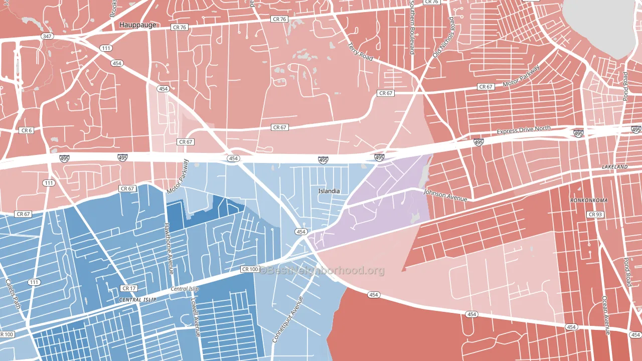 Islandia, NY block-group political-lean map