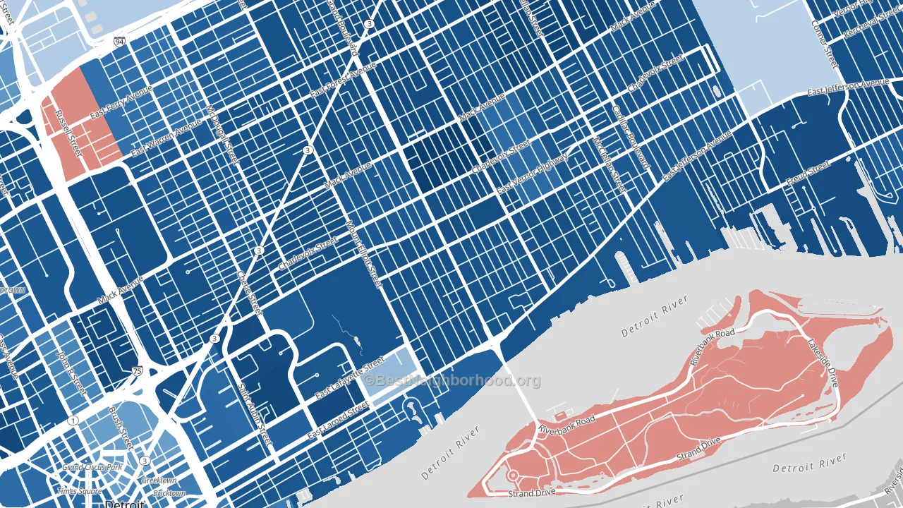 Islandview, Detroit, MI block-group political-lean map