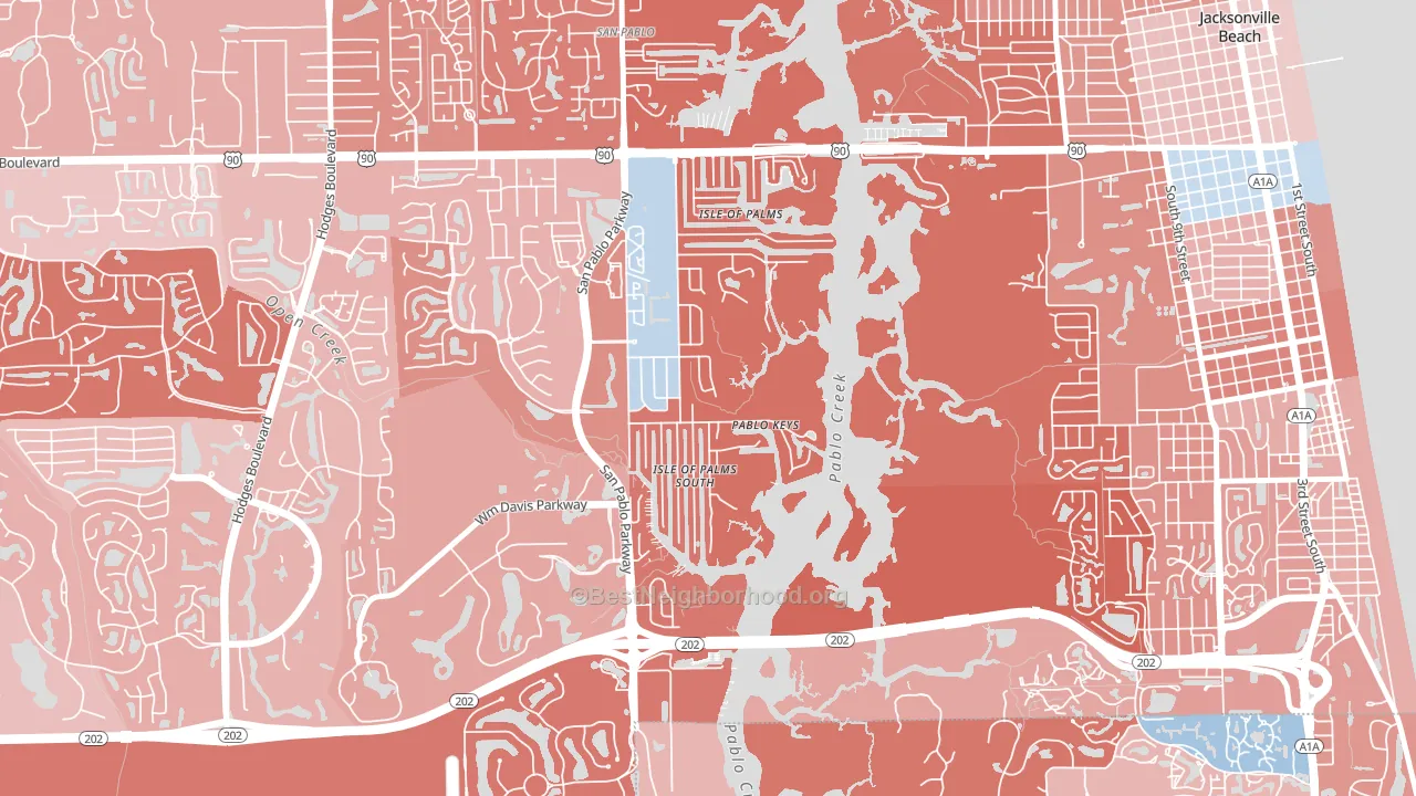 Isle of Palms, Jacksonville Beach, FL block-group political-lean map