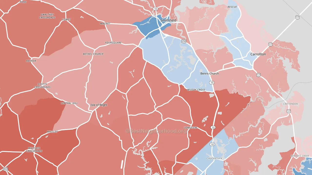 Isle of Wight County, VA block-group political-lean map
