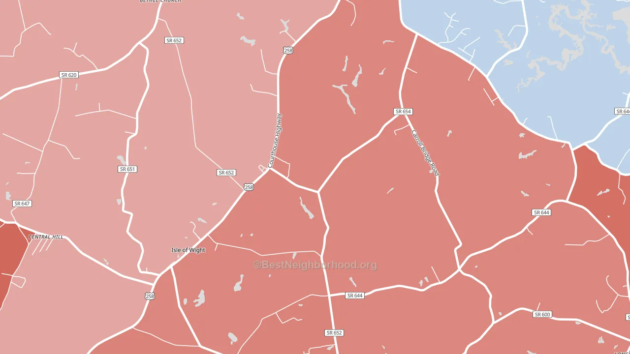 Isle of Wight, VA block-group political-lean map