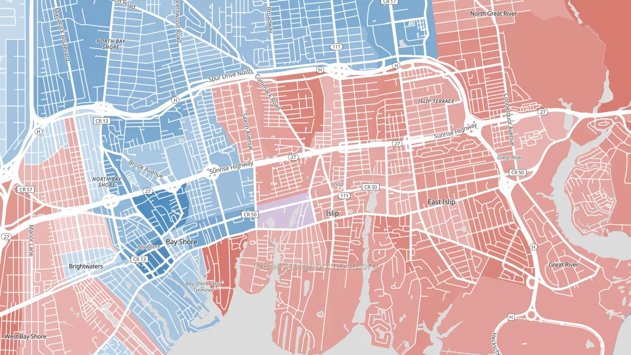 Islip, NY block-group political-lean map