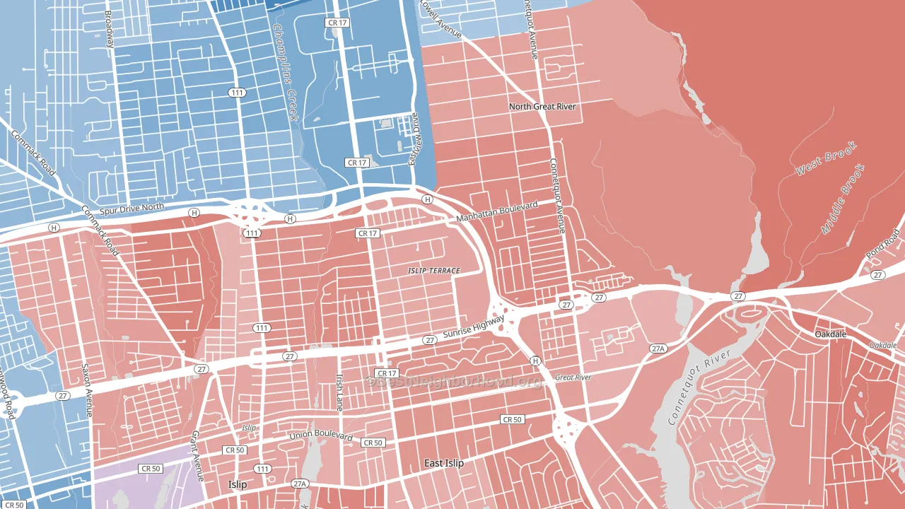 Islip Terrace, NY block-group political-lean map