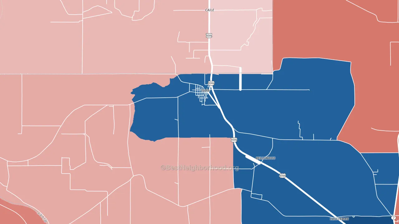Isola, MS block-group political-lean map