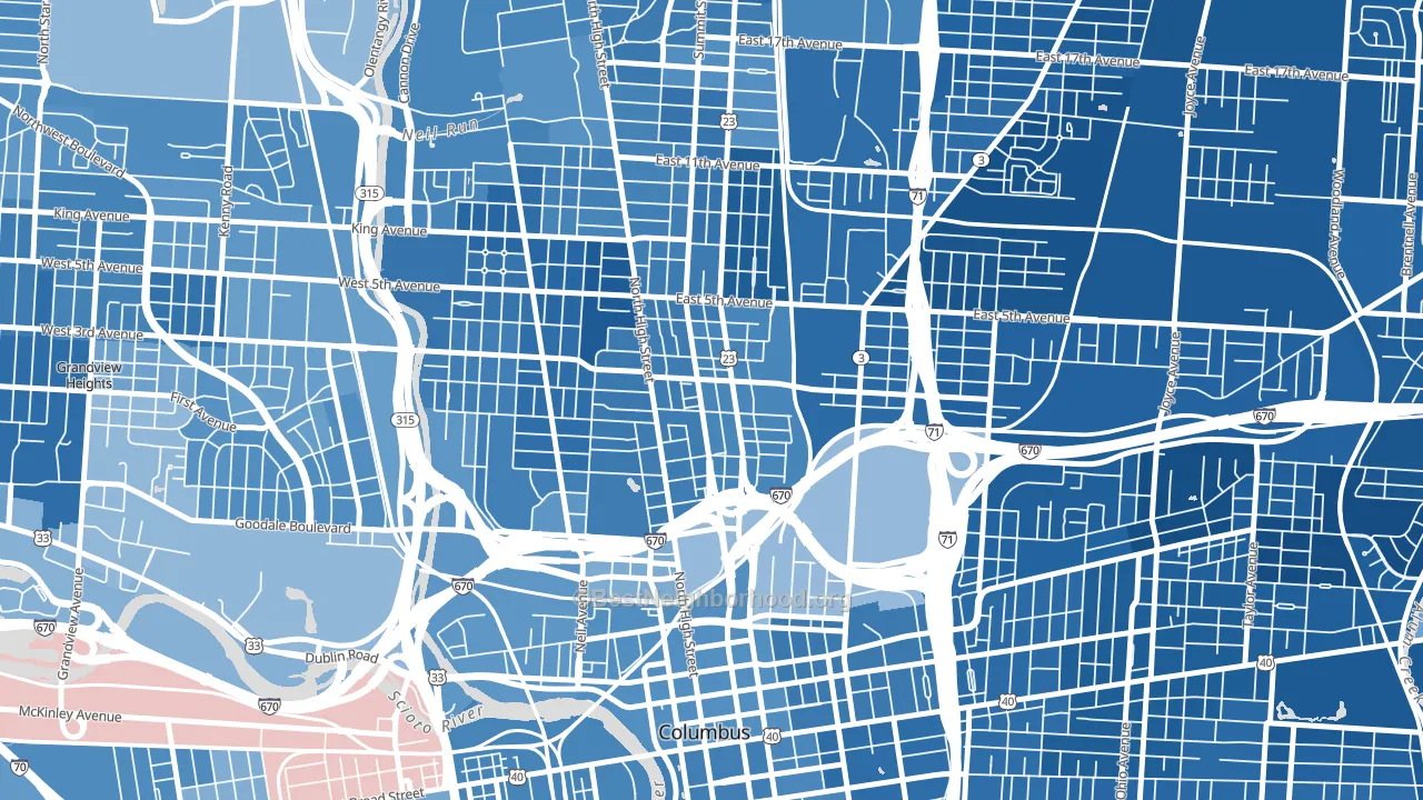 Italian Village, Columbus, OH block-group political-lean map