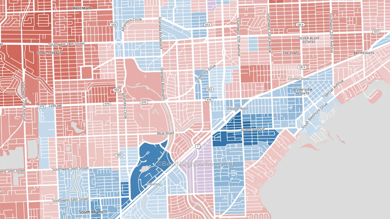 Italian Village, Coral Gables, FL block-group political-lean map