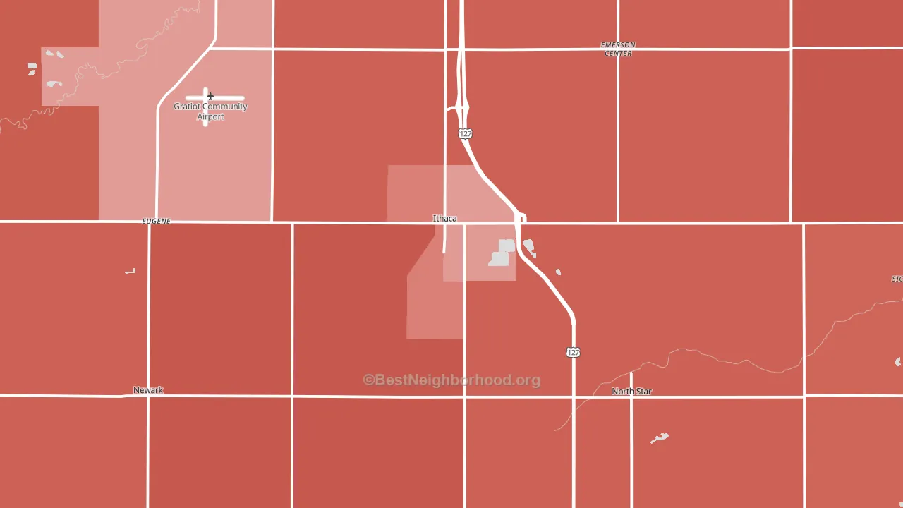 Ithaca, MI block-group political-lean map