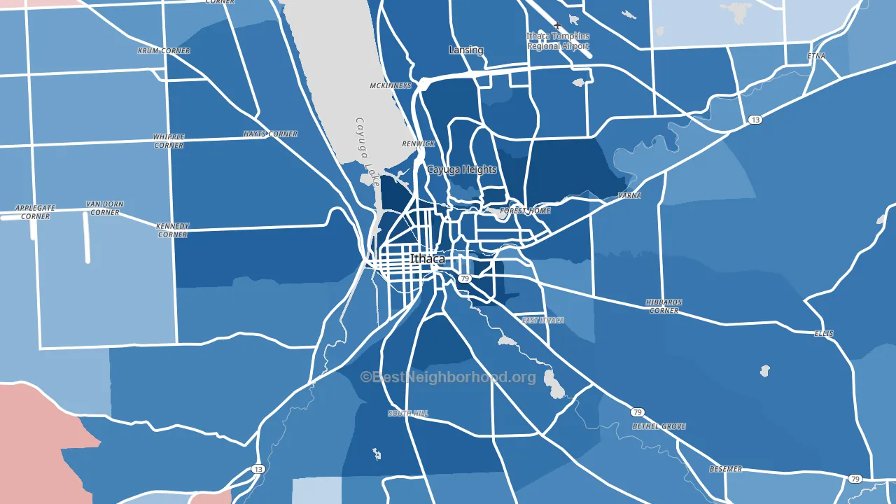 Ithaca, NY block-group political-lean map