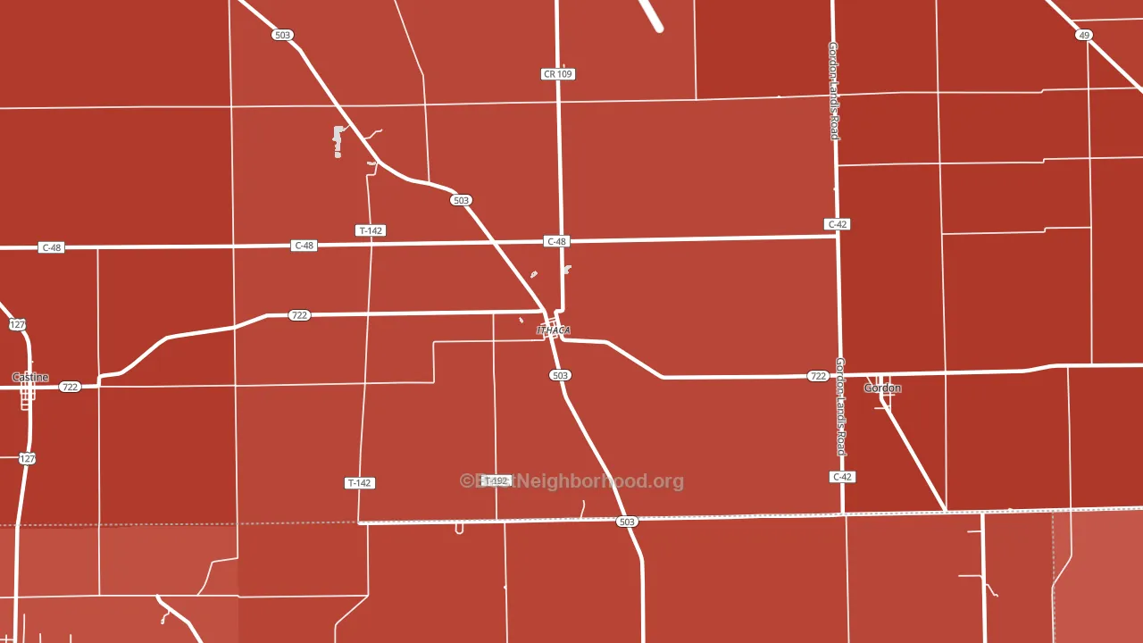 Ithaca, OH block-group political-lean map