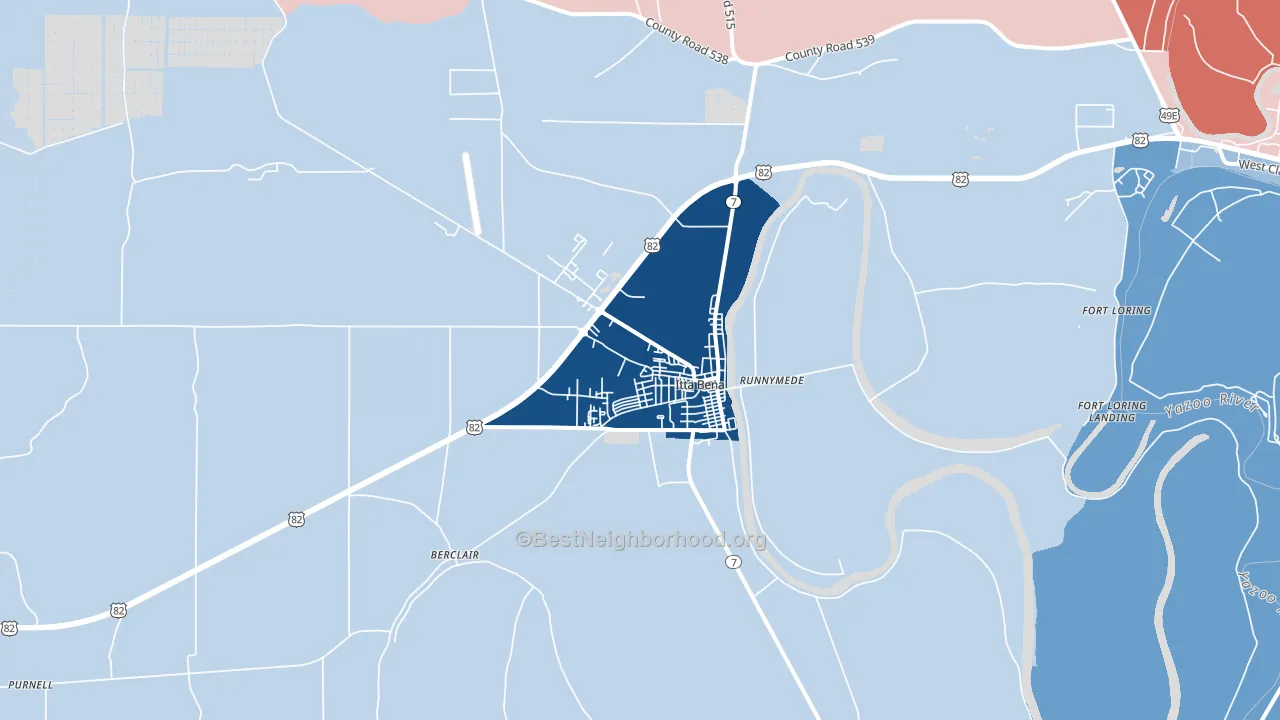 Itta Bena, MS block-group political-lean map