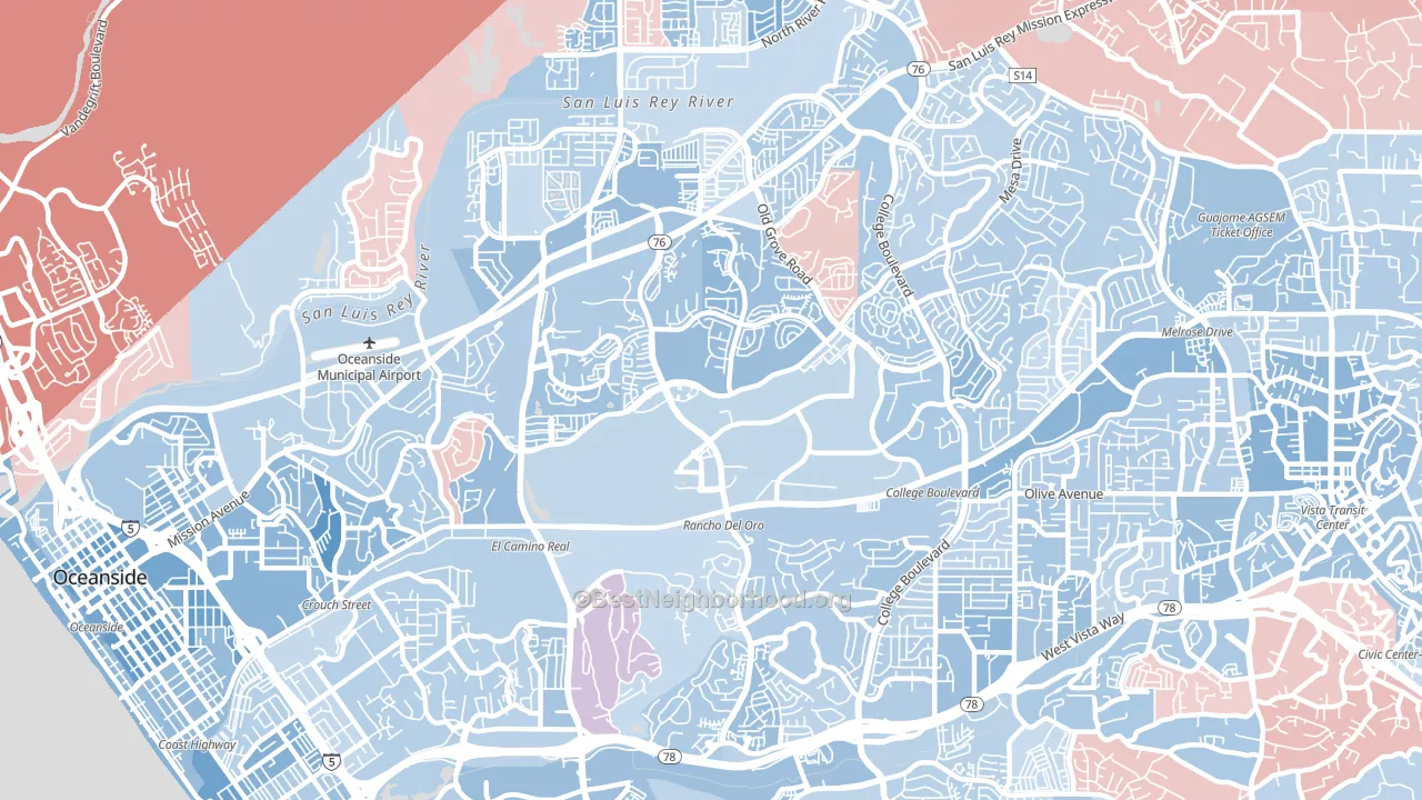 Ivey Ranch-Rancho del Oro, Oceanside, CA block-group political-lean map