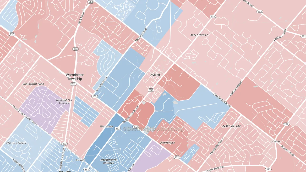 Ivyland, PA block-group political-lean map