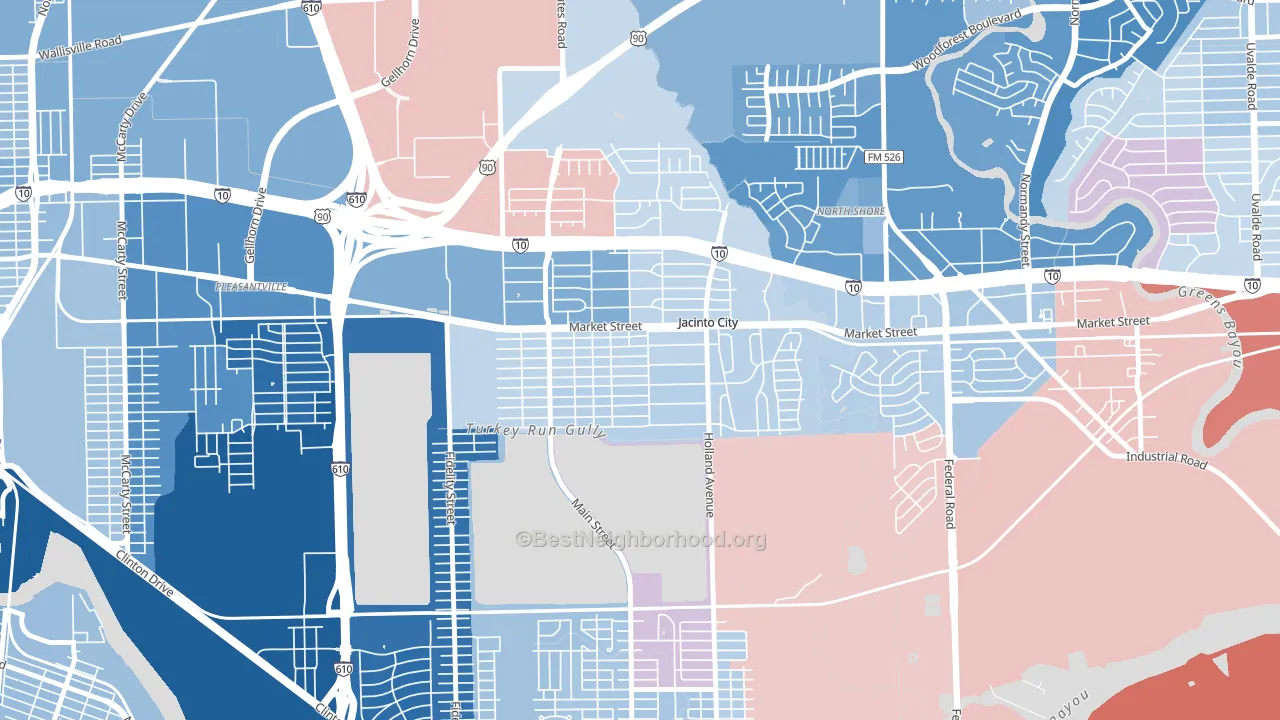 Jacinto City, TX block-group political-lean map