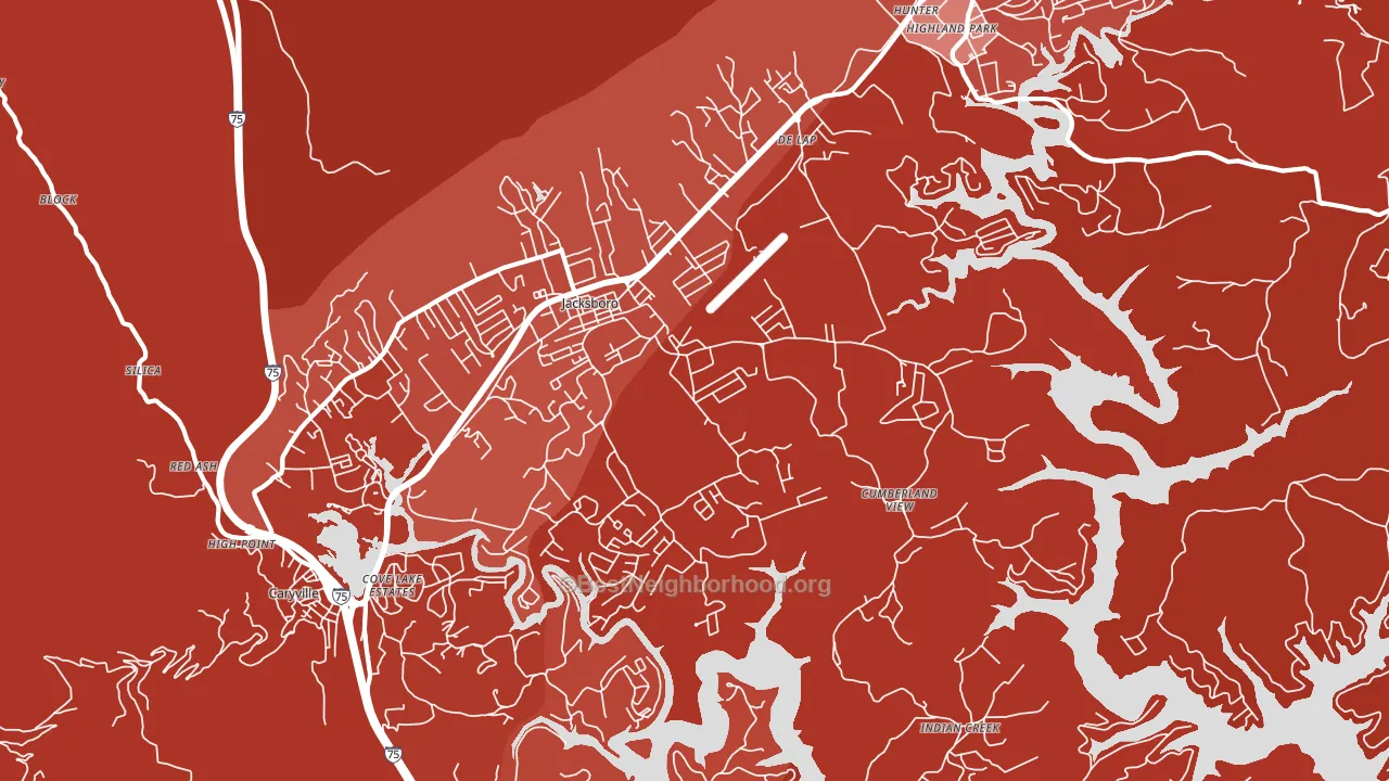 Jacksboro, TN block-group political-lean map