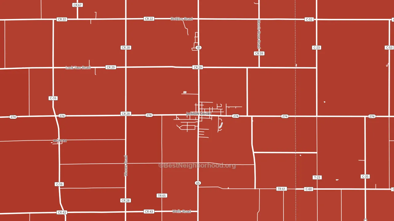 Jackson Center, OH block-group political-lean map