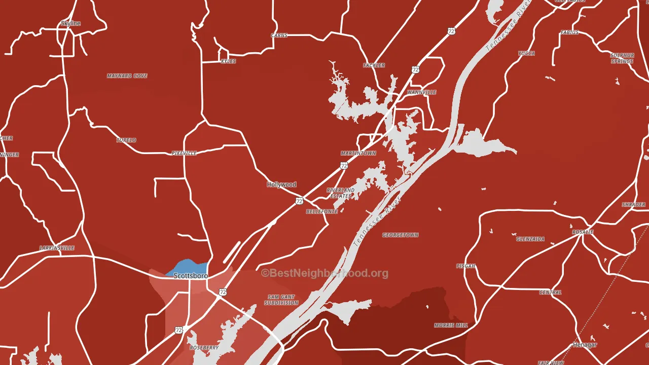 Jackson County, AL block-group political-lean map