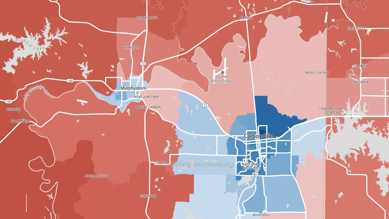 Jackson County, IL block-group political-lean map