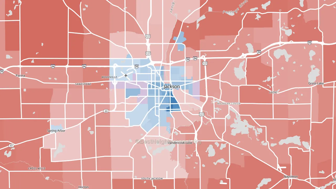 Jackson County, MI block-group political-lean map