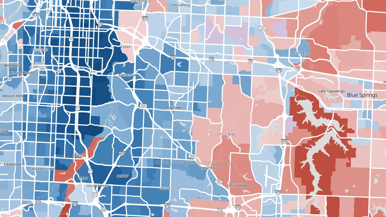 Jackson County, MO block-group political-lean map