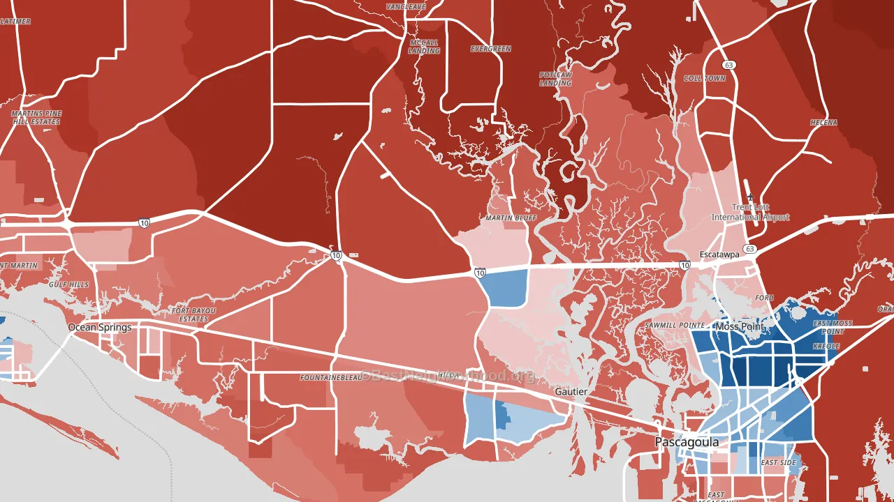 Jackson County, MS block-group political-lean map