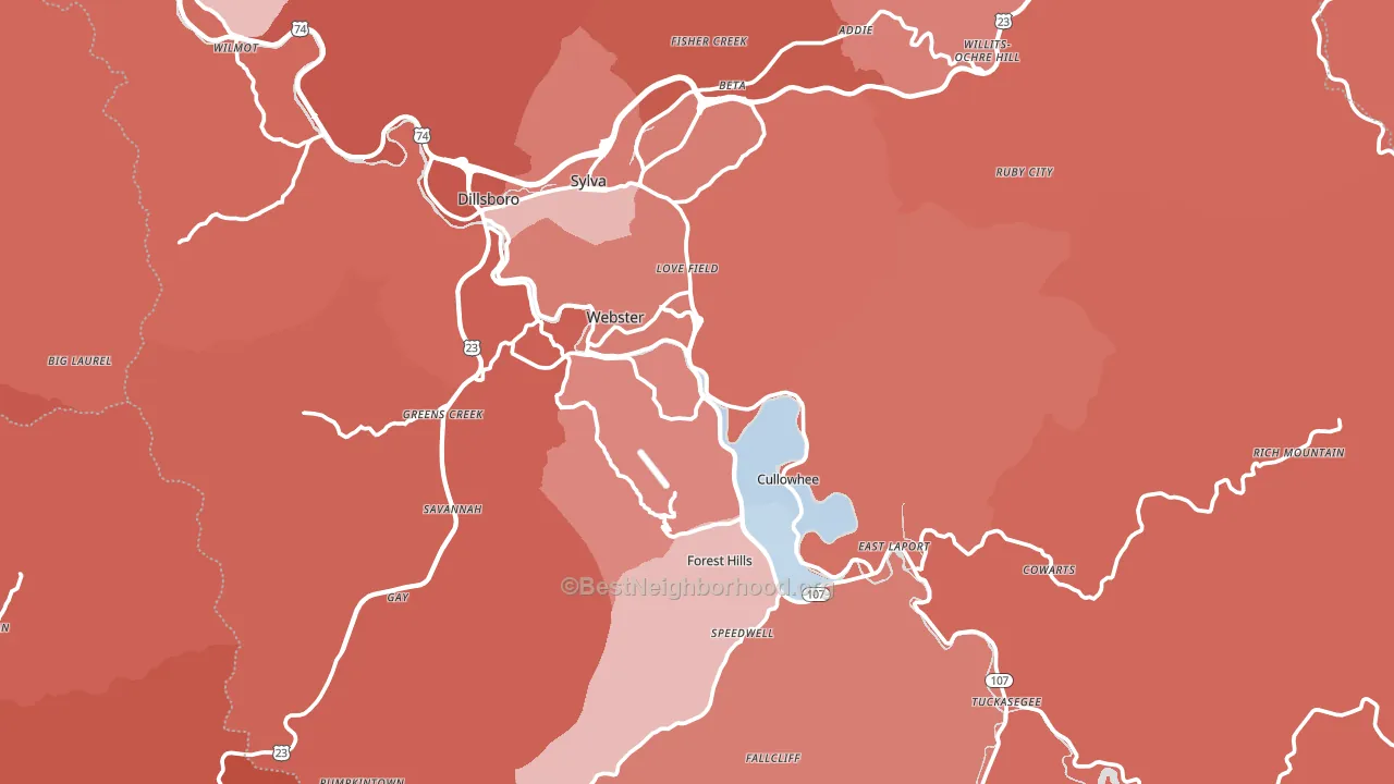 Jackson County, NC block-group political-lean map