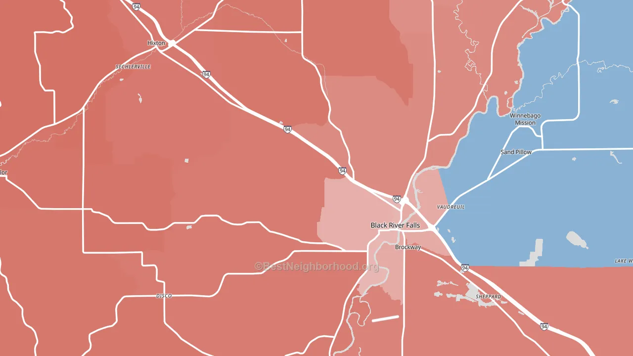 Jackson County, WI block-group political-lean map