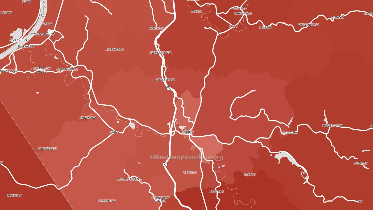 Jackson County, WV block-group political-lean map