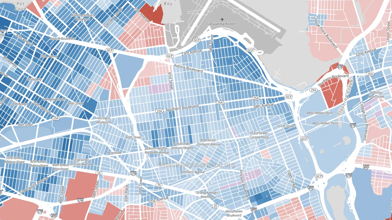 Jackson Heights-ny, Queens, NY block-group political-lean map