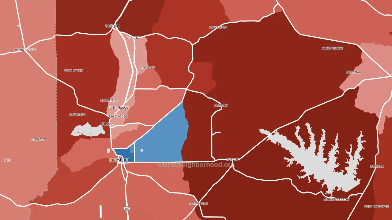 Jackson Parish, LA block-group political-lean map