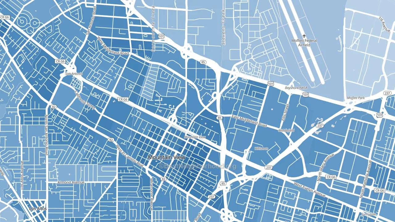 Jackson Park, Mountain View, CA block-group political-lean map