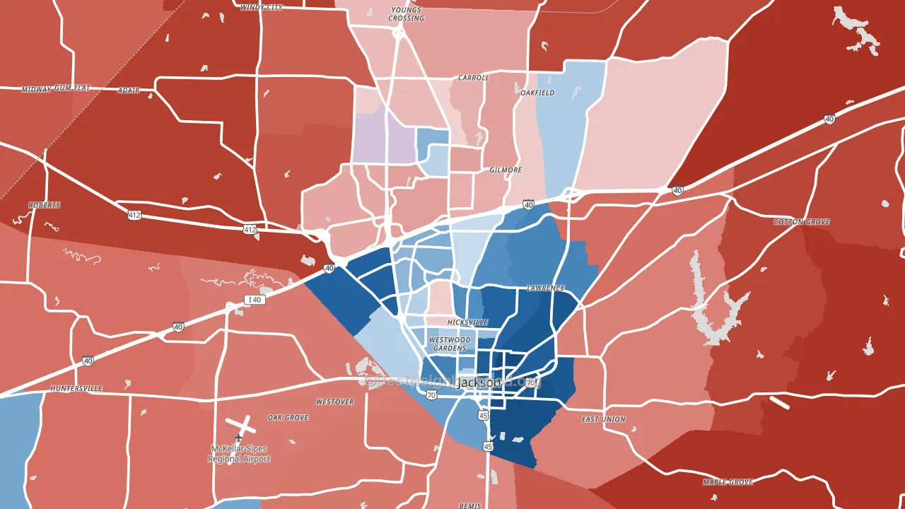 Jackson, TN block-group political-lean map