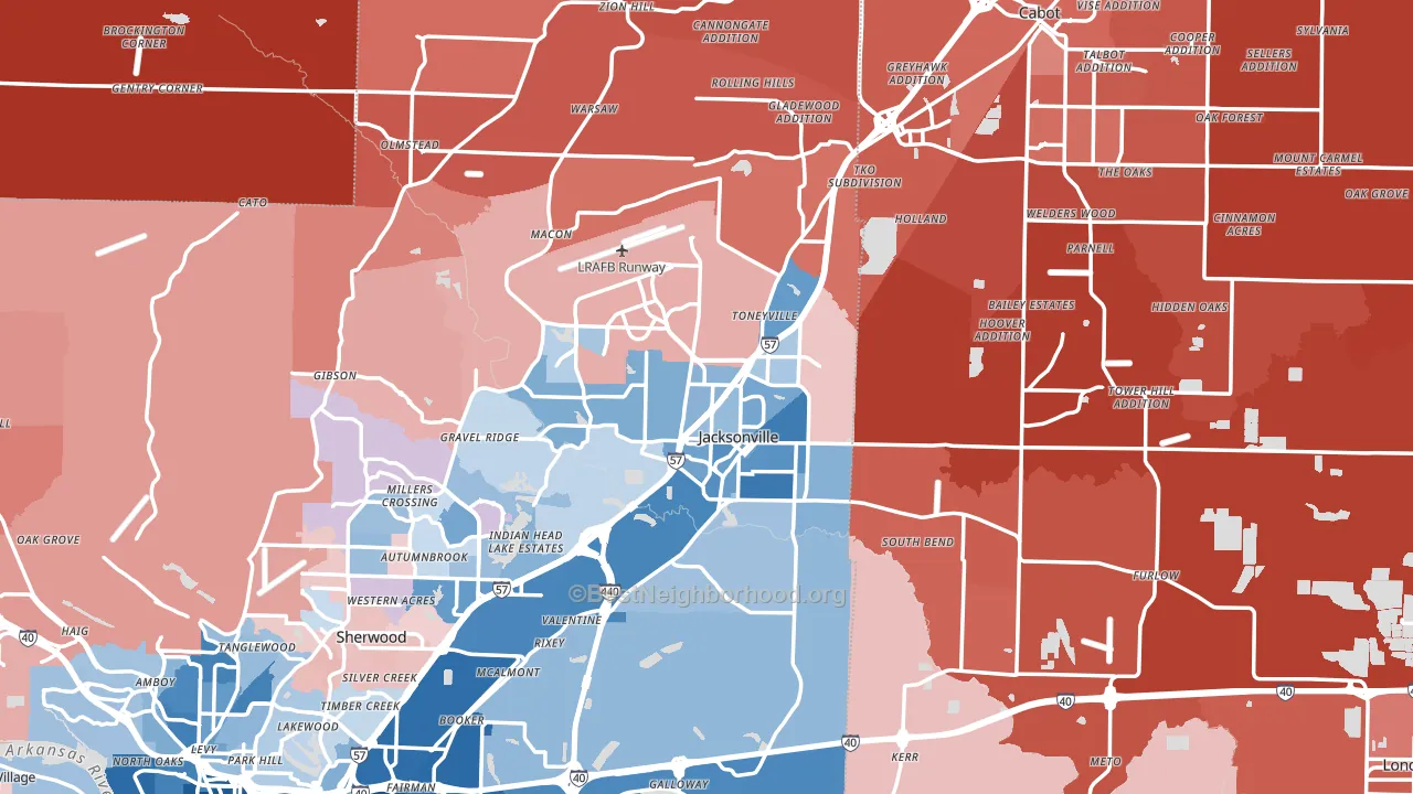 Jacksonville, AR block-group political-lean map