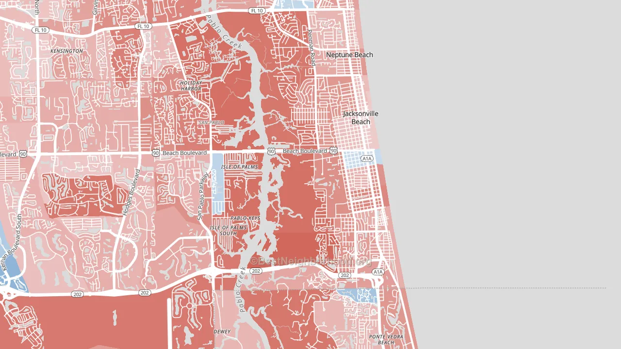 Jacksonville Beach, FL block-group political-lean map
