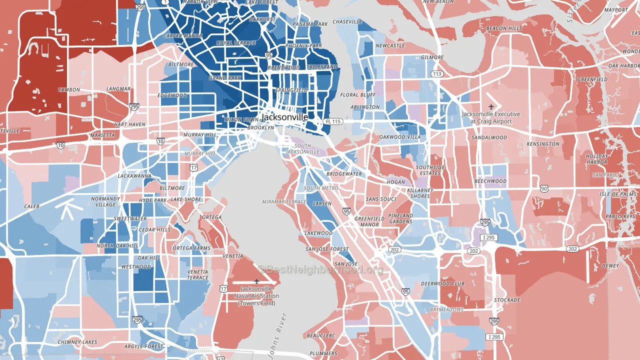 Jacksonville, FL block-group political-lean map