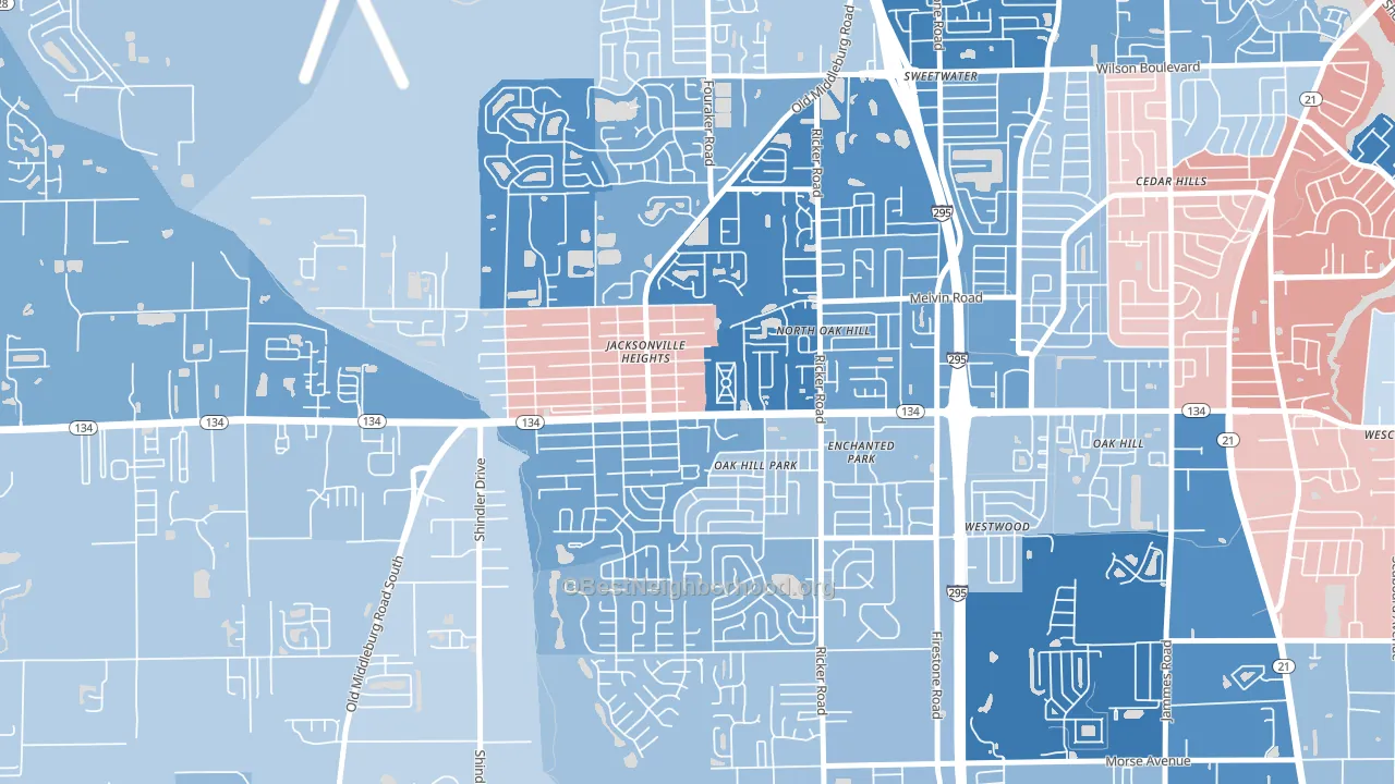 Jacksonville Heights, Jacksonville, FL block-group political-lean map