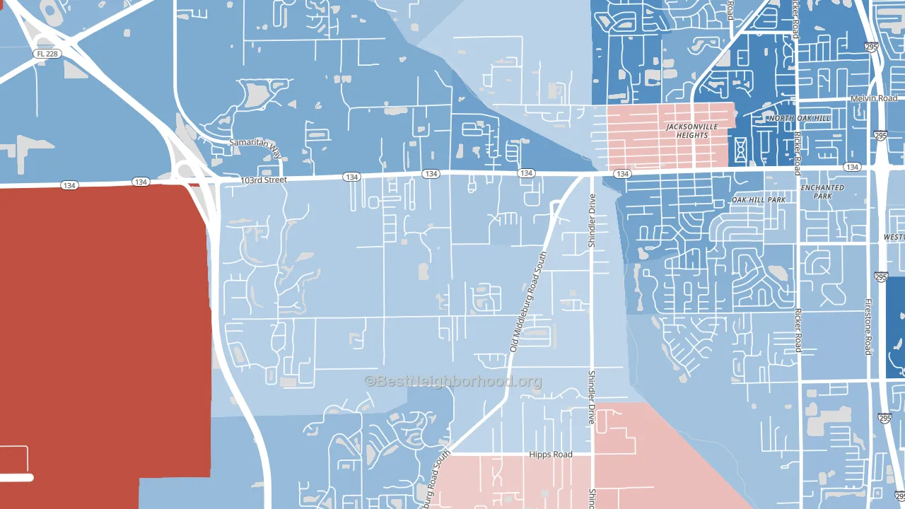 Jacksonville Heights South, Jacksonville, FL block-group political-lean map
