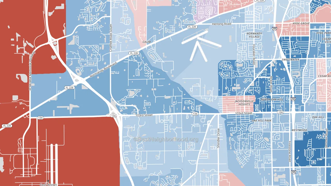 Jacksonville Heights West, Jacksonville, FL block-group political-lean map