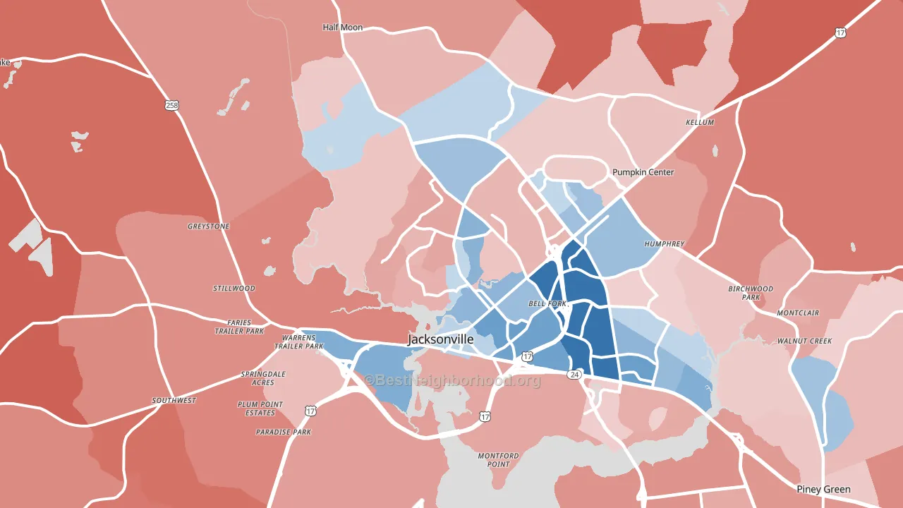 Jacksonville, NC block-group political-lean map