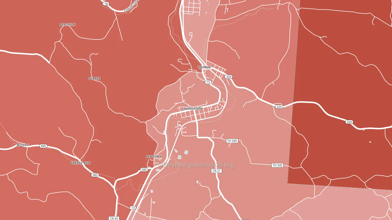 Jacksonville, OH block-group political-lean map