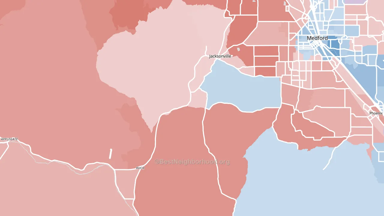 Jacksonville, OR block-group political-lean map