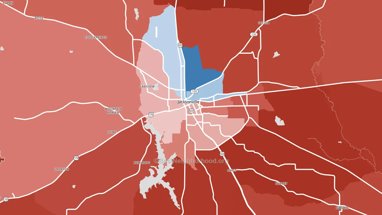 Jacksonville, TX block-group political-lean map